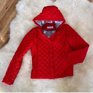 Calvin Klein Red Quilted Jacket Women’s Small Hooded Puffer Coat